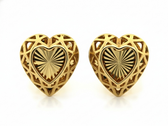 Kolczyki złote ażurowe serca przy uchu