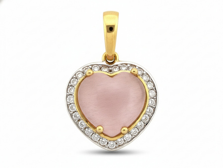 Zawieszka złota serce z różowym kwarcem i cyrkoniami