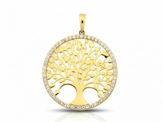 Zawieszka złota okrągła z drzewkiem szczęścia