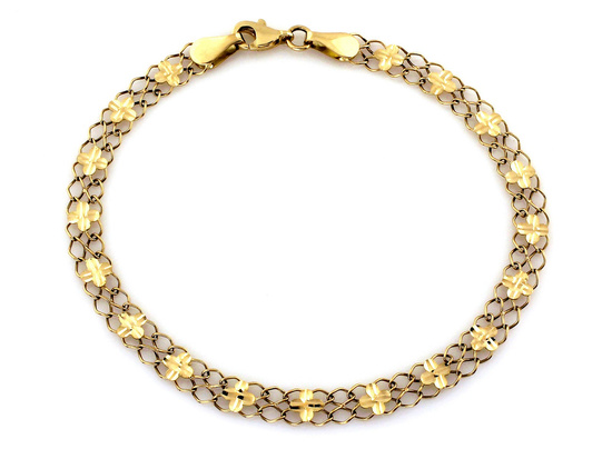 Złota bransoletka delikatna ażurowa z frezowanymi kwiatuszkami