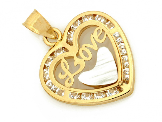 Zawieszka złota serce z cyrkoniami z masą perłową