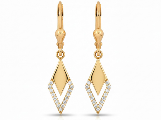 Kolczyk złote wiszące romby z kamieniami