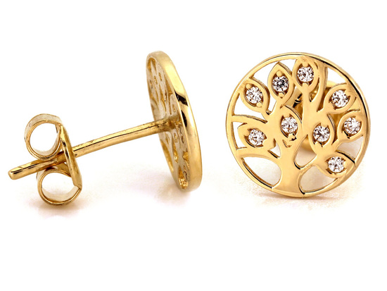Kolczyki złote drzewko z cyrkoniami na sztyfcie