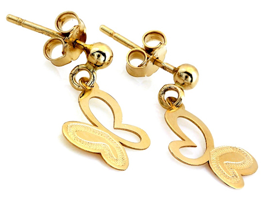 Kolczyki złote delikatne motyle motylki na sztyfcie