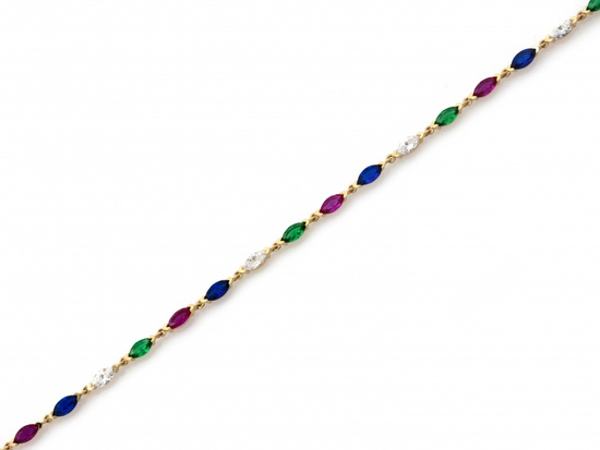 Złota bransoletka z kolorowymi cyrkoniami