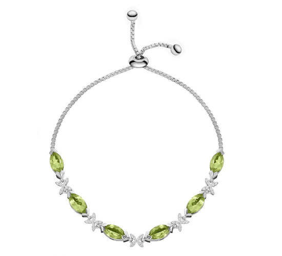 Bransoletka srebrna 925 z 6 naturalnymi oliwinami i diamentowymi cyrkoniami