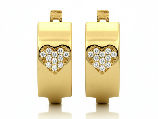 Złote kolczyki z sercem wysadzanym cyrkoniami