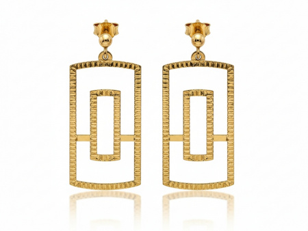 Kolczyki złote modne wiszące prostokąty na sztyfcie