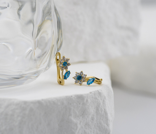 Złote kolczyki kwiatki 585 dla dziewczynki