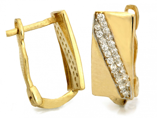 Kolczyki złote angielskie prostokątne z cyrkoniami