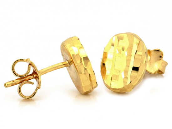 Kolczyki złote błyszczące owalne na sztyfcie