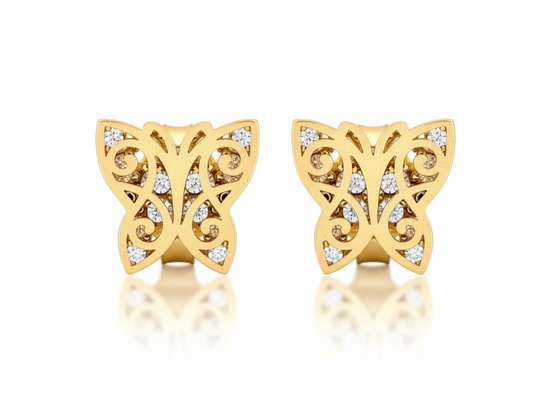 Złote kolczyki motylek na sztyfcie ażurowy przestrzenny