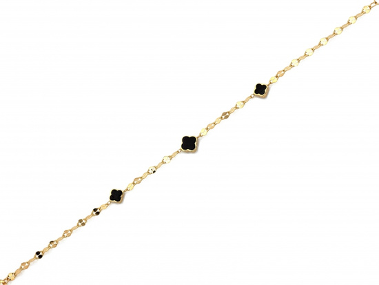 Bransoletka złota trzy czarne kwiatki koniczynki