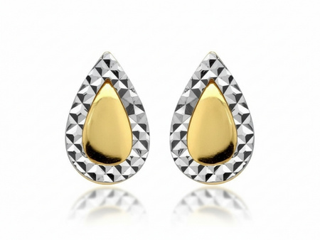 Kolczyki złote sztyft łezki z białym złotem diamentowane