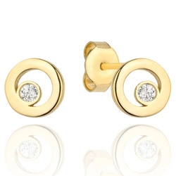 Złote kolczyki 585 - kółeczka z cyrkoniami