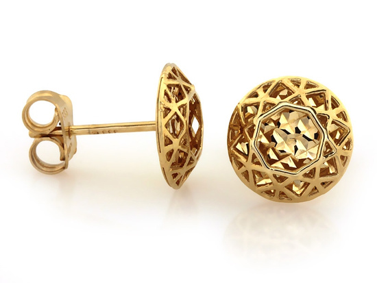Złote kolczyki ażurowe przestrzenne okrągłe na sztyfcie