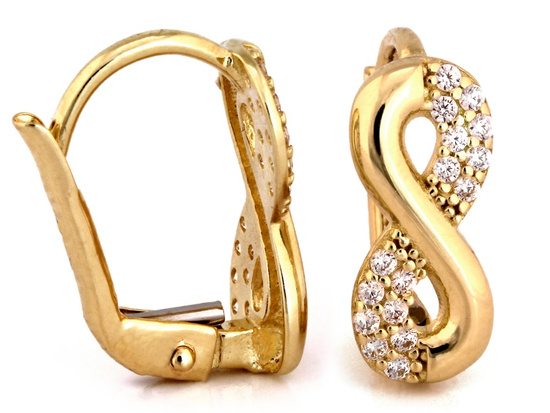 Kolczyki złote nieskończoność na zapięciu angielskim