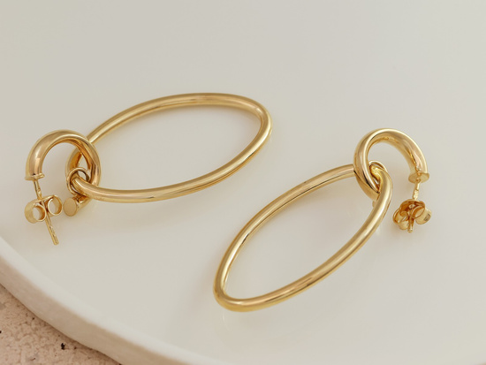 Kolczyki złote wiszące owalne na sztyfcie