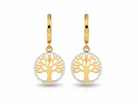 Kolczyki złote wiszące z drzewkiem szczęścia