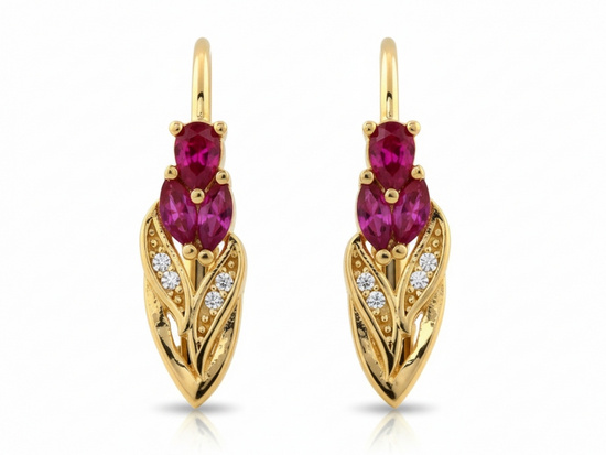 Kolczyki złote angielskie z czerwonymi cyrkoniami