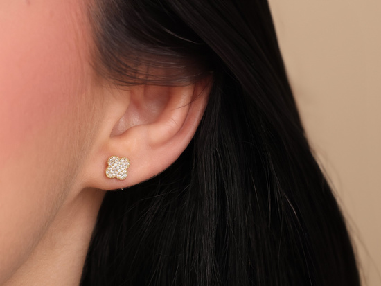 Kolczyki złote kwiatki z cyrkoniami na sztyfcie