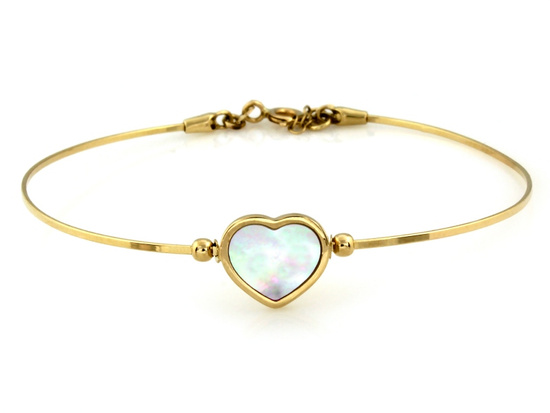 Bransoletka złota sztywna bange serce z masą perłową
