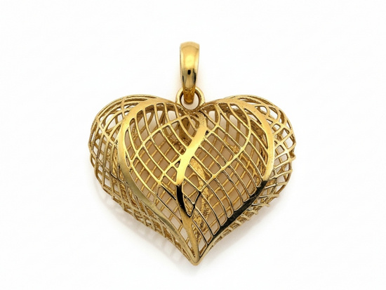 Zawieszka złota przestrzenne ażurowe serce