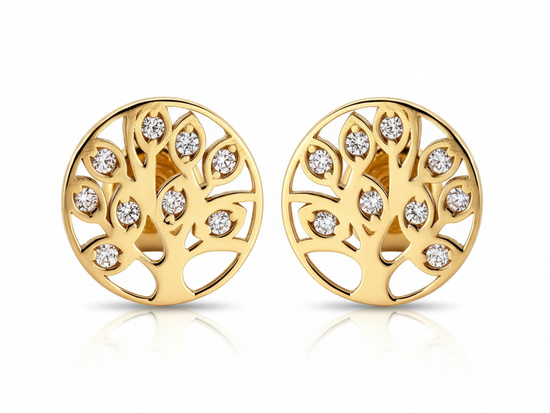 Kolczyki złote drzewko z cyrkoniami na sztyfcie